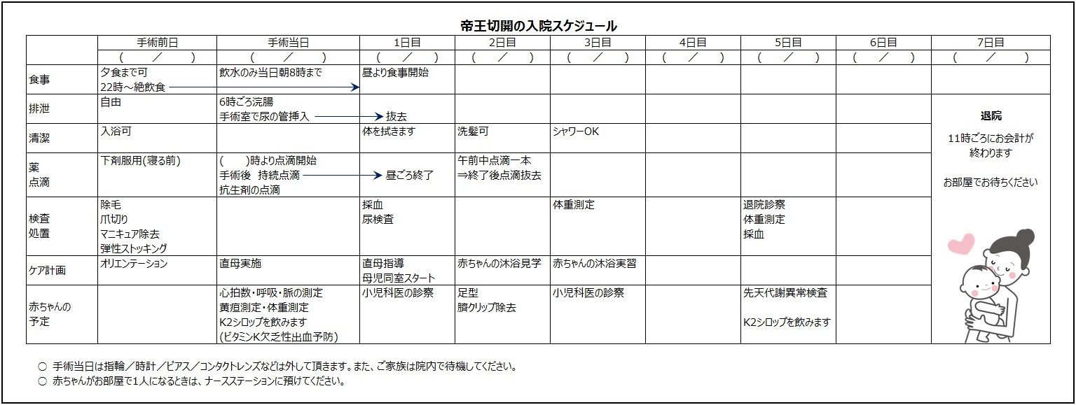 帝王切開の入院スケジュール