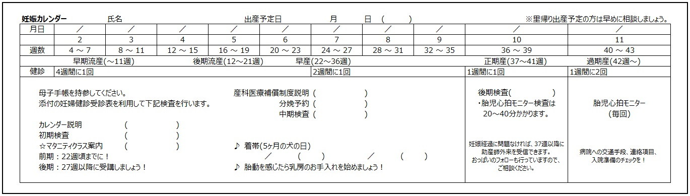 妊娠カレンダー